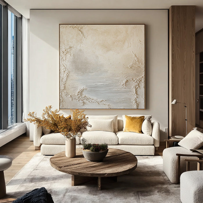 Cream and Caramel hand painted cream texture abstract wall art by Hues Art Lab