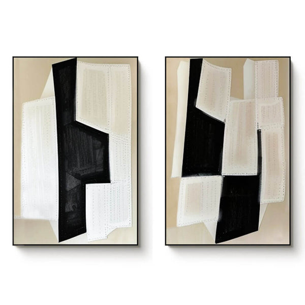 Modern Abstract Wall Art Painting Set of 2 - Deconstructed Grids - Hues Art Lab