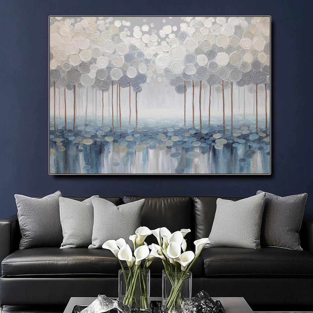 Deep Woods large abstract forest artwork for neutral home decor