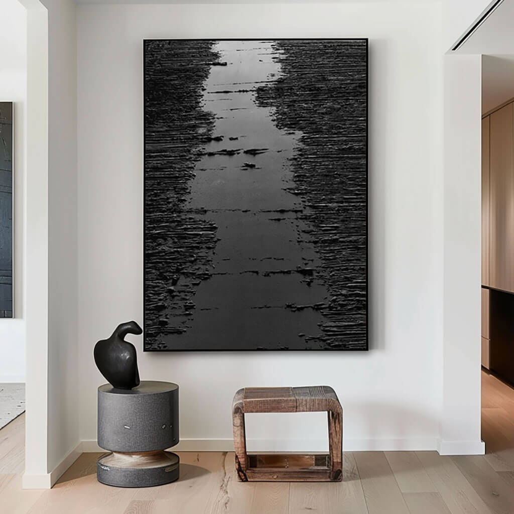 Black Minimalist Wall Art Painting - Dial Tone - Huesartlab