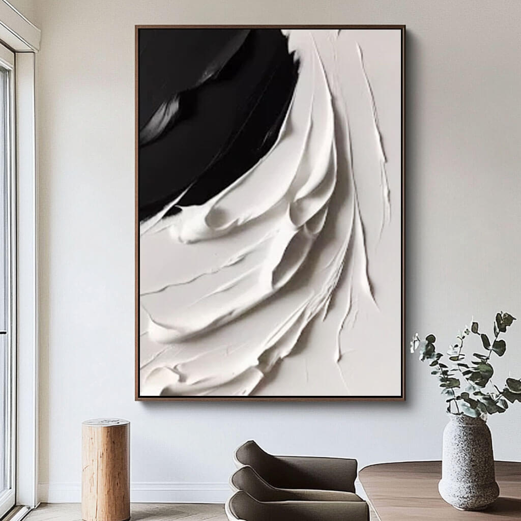 Black and White 3D Textured Abstract Oil Painting on Canvas - Diffuse - Hues Art Lab