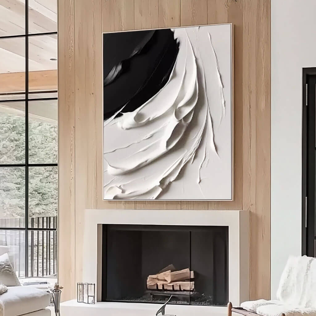 Black and White 3D Textured Abstract Oil Painting on Canvas - Diffuse - Hues Art Lab