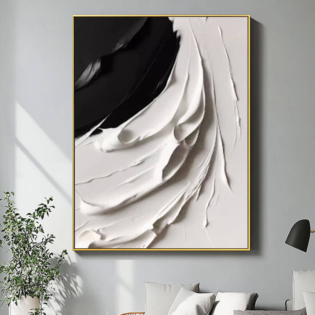 Black and White 3D Textured Abstract Oil Painting on Canvas - Diffuse - Hues Art Lab