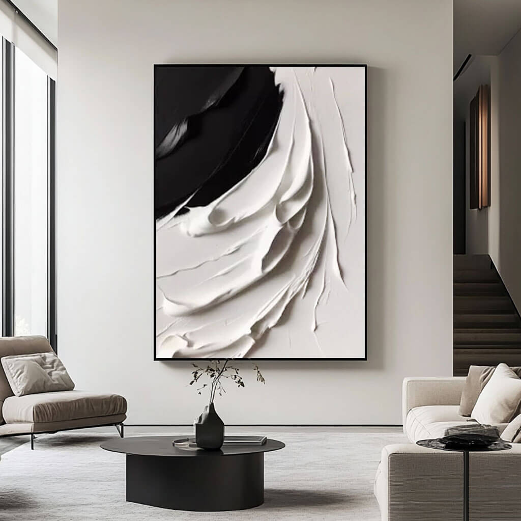 Black and White 3D Textured Abstract Oil Painting on Canvas - Diffuse - Hues Art Lab