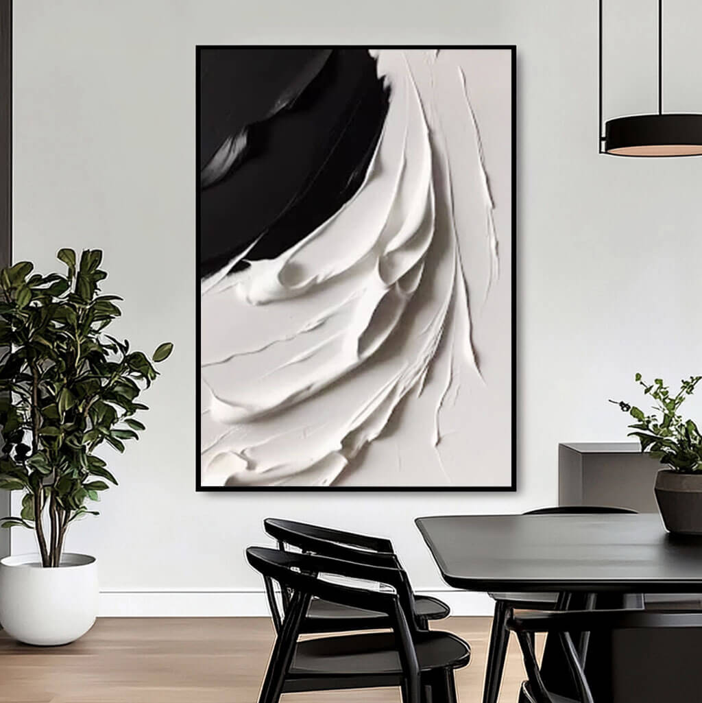 Black and White 3D Textured Abstract Oil Painting on Canvas - Diffuse - Hues Art Lab