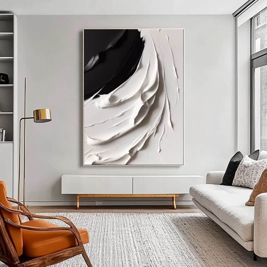 Black and White 3D Textured Abstract Oil Painting on Canvas - Diffuse - Hues Art Lab