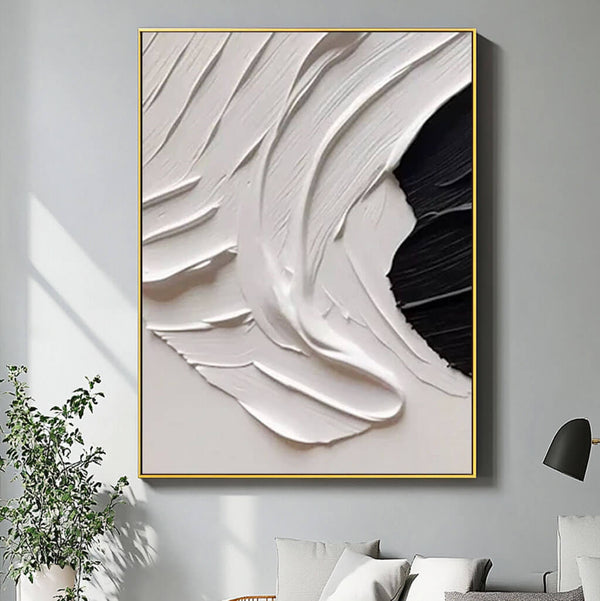 Minimalist Black and White Textured Abstract Palette Knife Painting - Diffuse I - Hues Art Lab