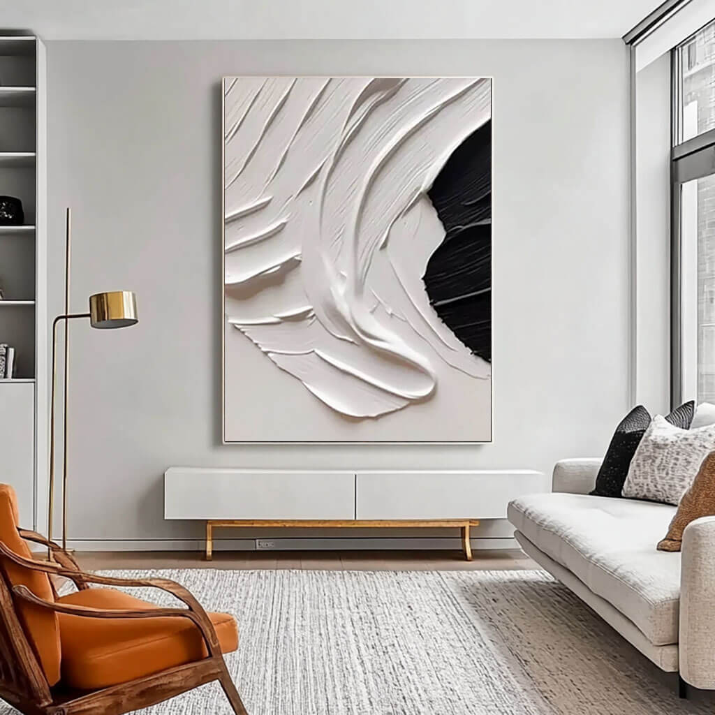 Minimalist Black and White Textured Abstract Palette Knife Painting - Diffuse I - Hues Art Lab