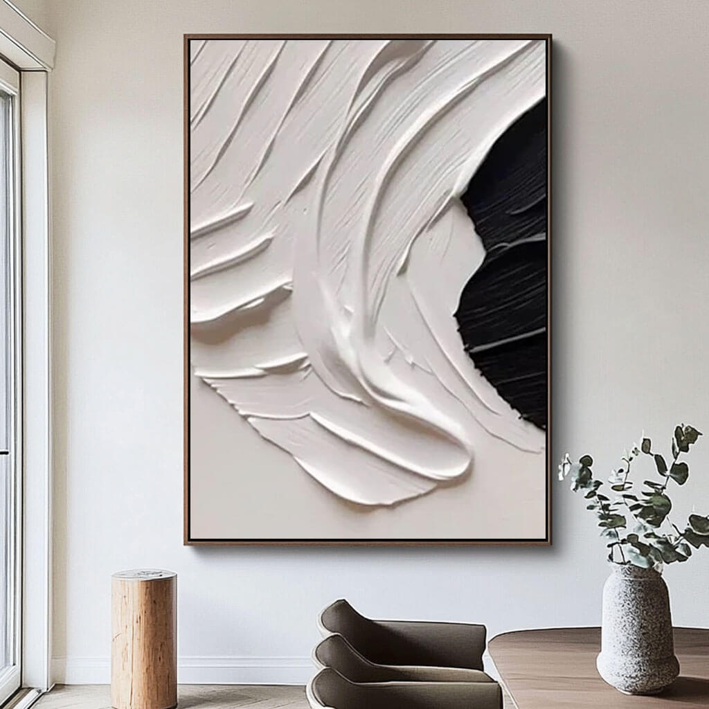 Minimalist Black and White Textured Abstract Palette Knife Painting - Diffuse I - Hues Art Lab