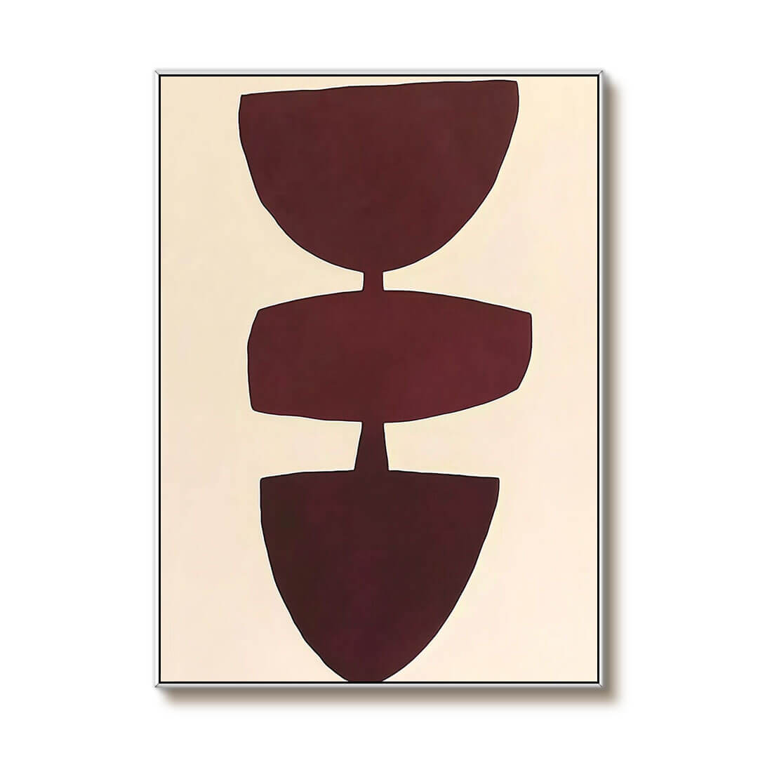 Minimalist Abstract Shapes Wall Art | Modern Burgundy Canvas Painting - Disagreement - Hues Art Lab