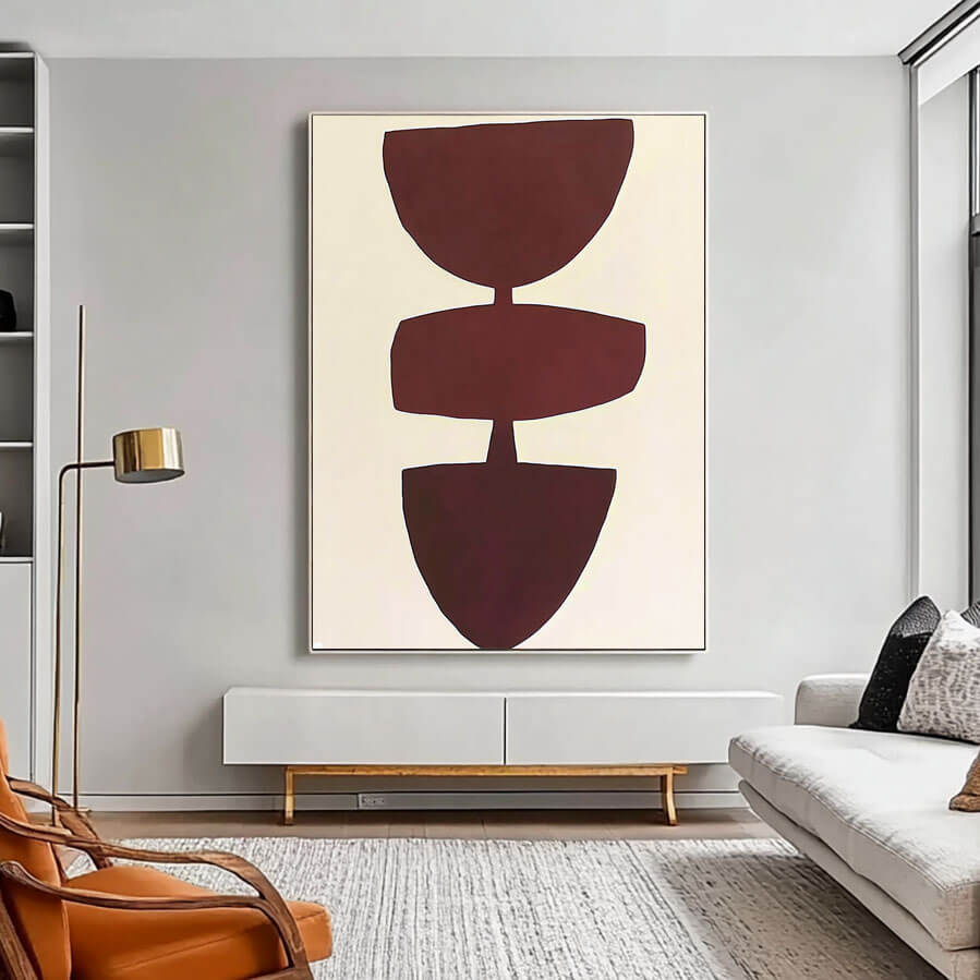 Minimalist Abstract Shapes Wall Art | Modern Burgundy Canvas Painting - Disagreement - Hues Art Lab