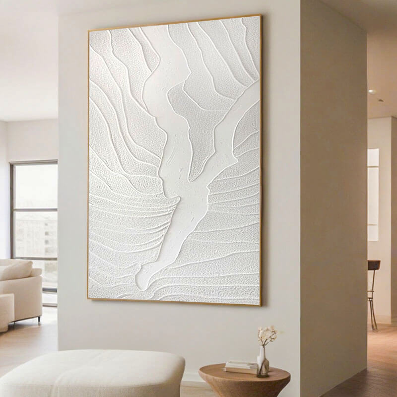 White Minimalist Textured Wall Art Painting - Divide - Hues Art Lab