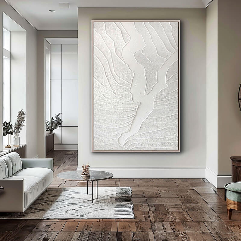 White Minimalist Textured Wall Art Painting - Divide - Hues Art Lab