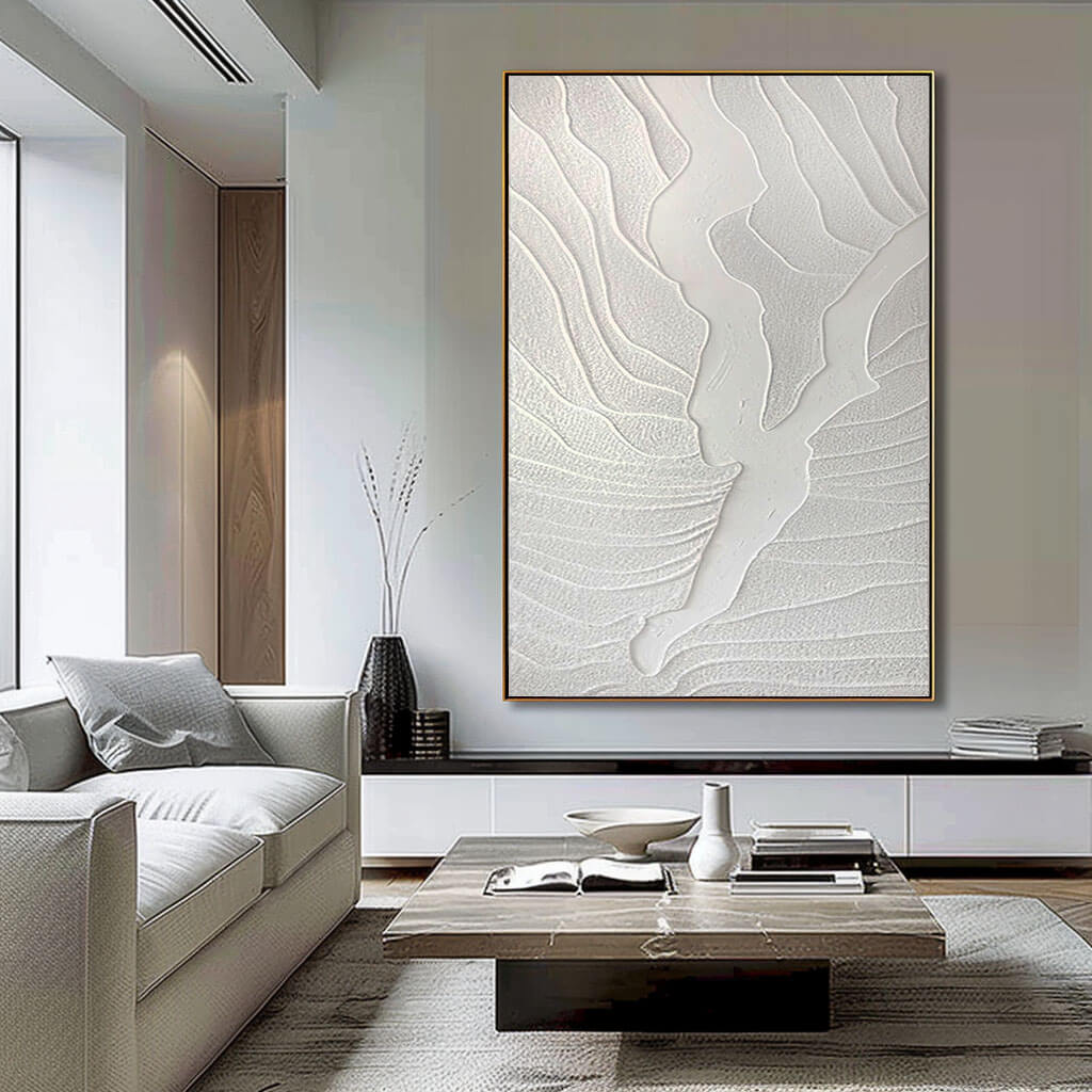 White Minimalist Textured Wall Art Painting - Divide - Hues Art Lab