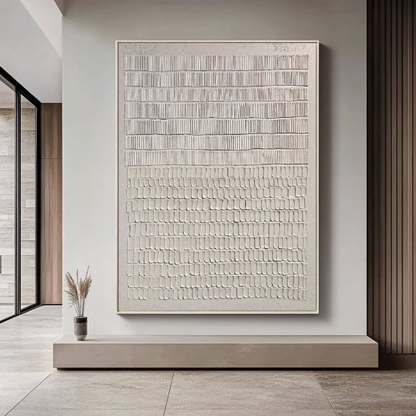 Minimalist White Textured Wall Art - Handmade Neutral Abstract Painting - Divide - Hues Art Lab