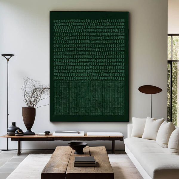 Wabi Sabi Green Textured Hand-Painted Canvas Oil Painting - Large Wall Art for Living Room Decor - Dots And Blocks - Hues Art Lab