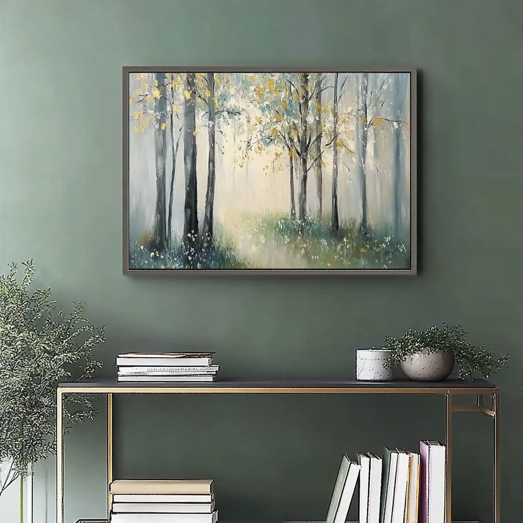 Misty Forest Wall Art - Tranquil Canvas Painting for Home Decor - Dream Forest I - Hues Art Lab