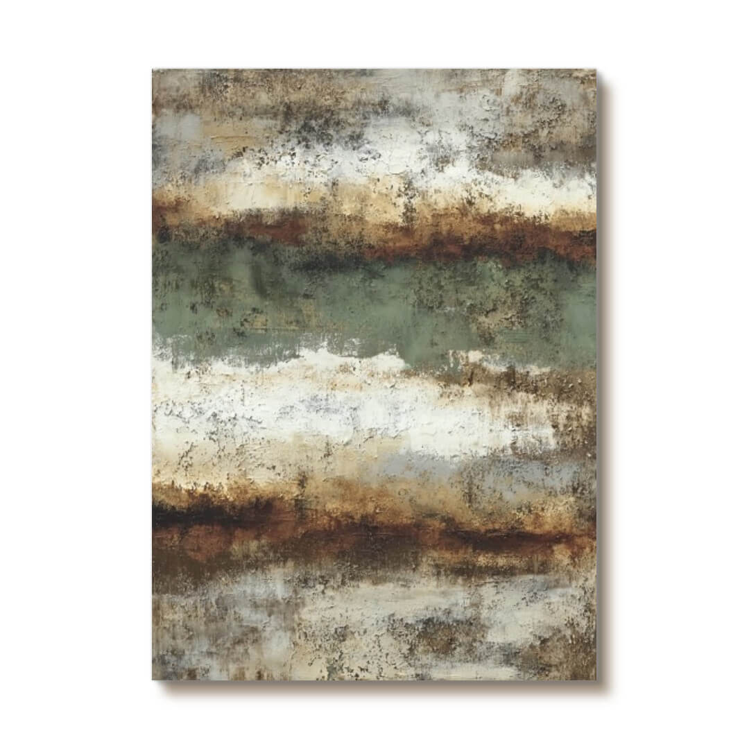 Earthy modern Americana abstract wall art in green beige tones - Duet of the Earth II - Hues Art Lab