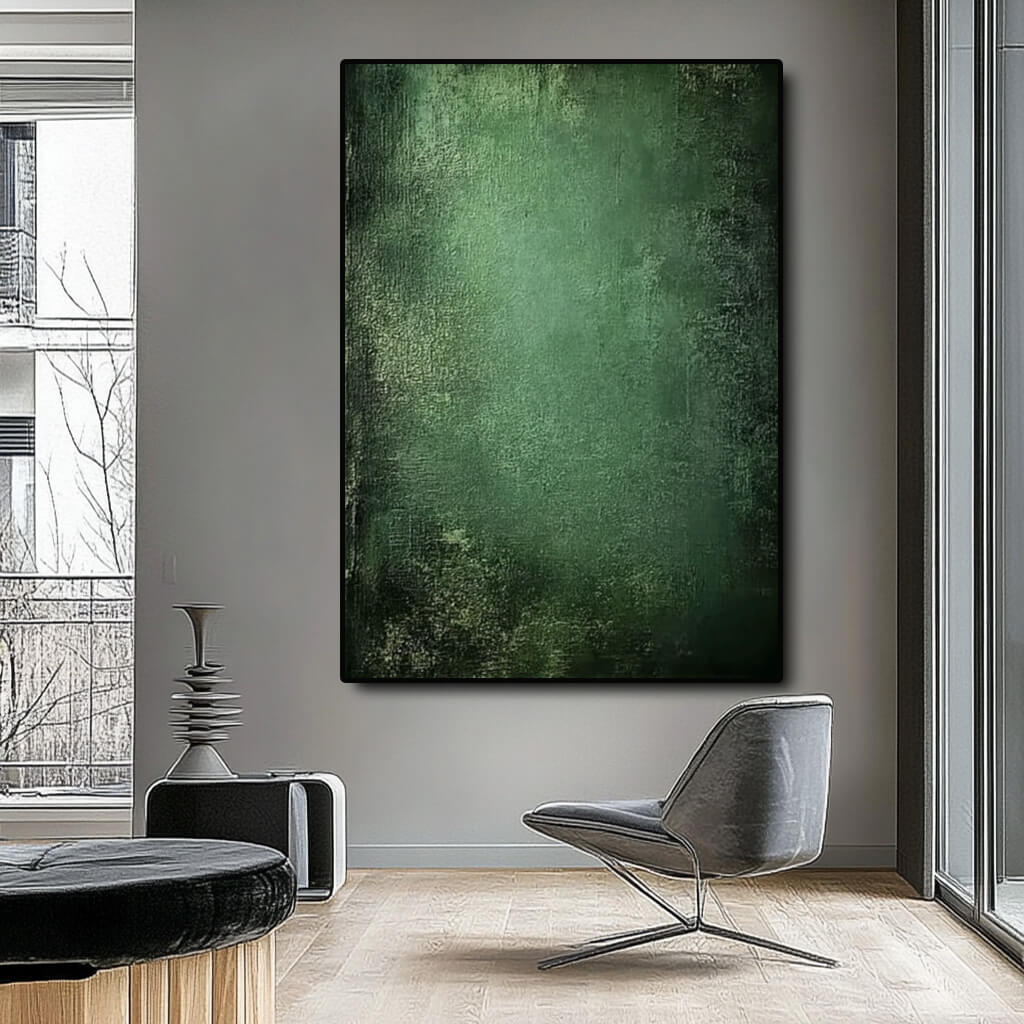 Emerald Wilderness I wabi sabi dark green textured wall art by Hues Art Lab