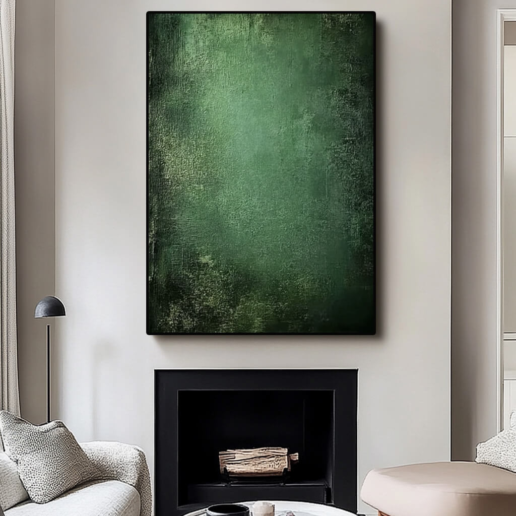 Emerald Wilderness I minimalist wabi sabi canvas artwork in deep green tones