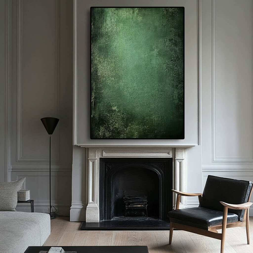 Emerald Wilderness I contemporary dark green abstract painting with black undertones