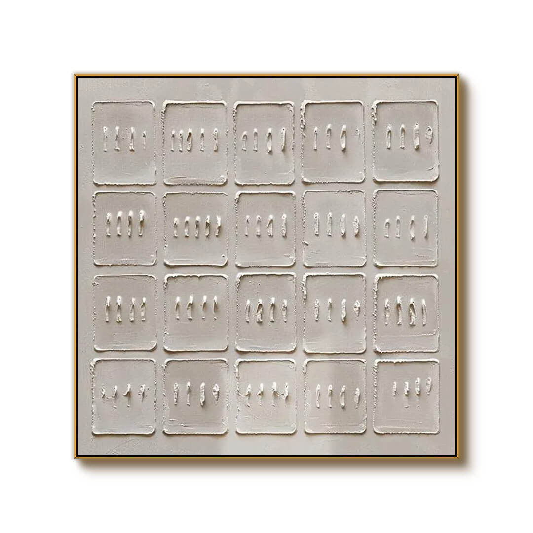 Wabi-Sabi Textured Geometric Wall Art in Neutral Tones, Modern Square Beige Hand-painted Painting - Equilibrium - Hues Art Lab