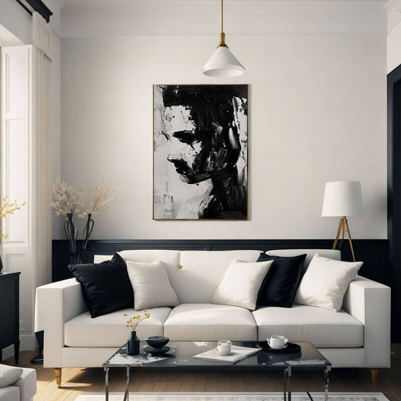 Black and White Abstract Wall Art Painting - Face I - Hues Art Lab