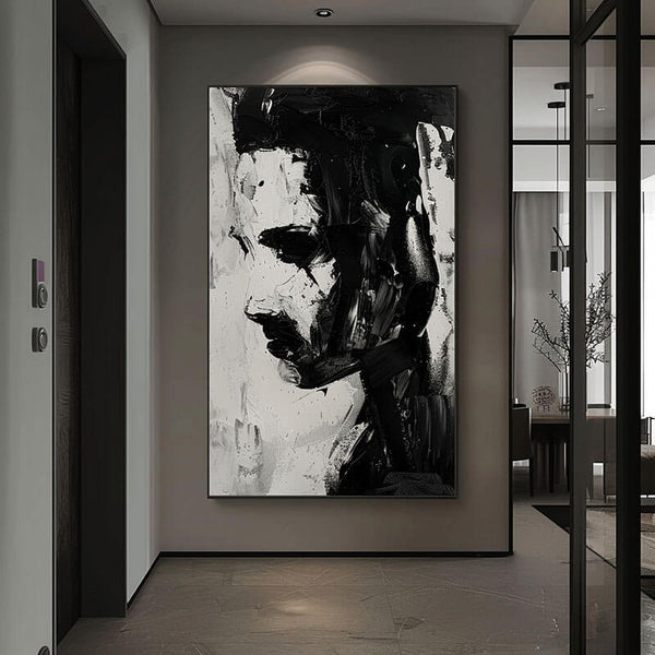 Black and White Abstract Wall Art Painting - Face I - Hues Art Lab