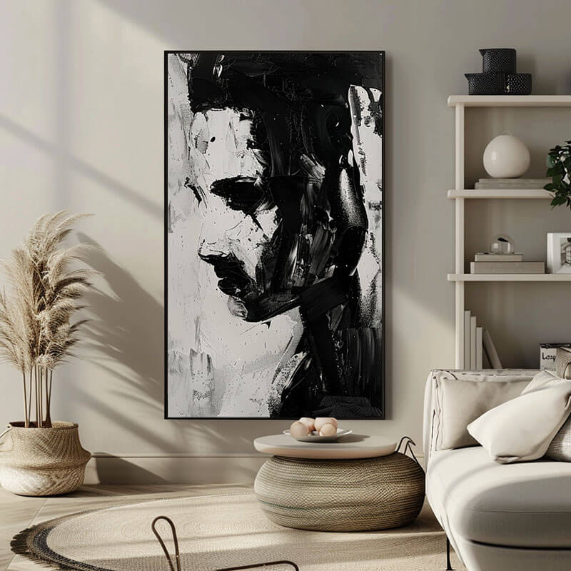 Black and White Abstract Wall Art Painting - Face I - Hues Art Lab