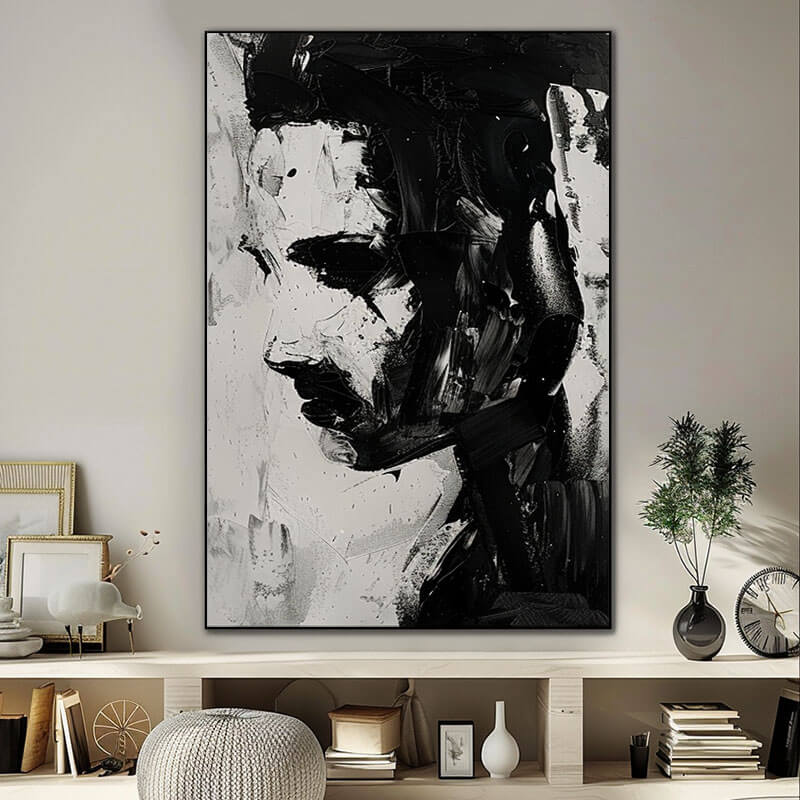 Black and White Abstract Wall Art Painting - Face I - Hues Art Lab