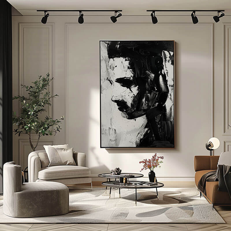 Black and White Abstract Wall Art Painting - Face I - Hues Art Lab