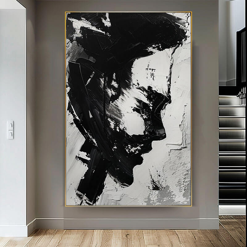 Black and White Abstract Wall Art Painting - Face II - Hues Art Lab