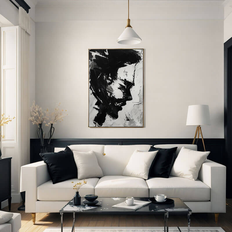 Black and White Abstract Wall Art Painting - Face II - Hues Art Lab