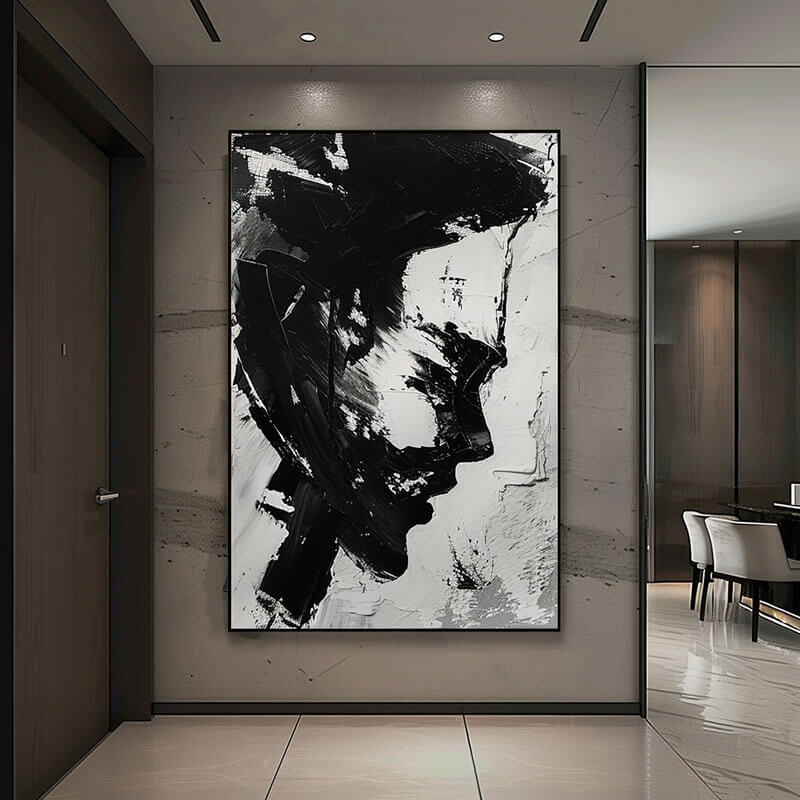 Black and White Abstract Wall Art Painting - Face II - Hues Art Lab