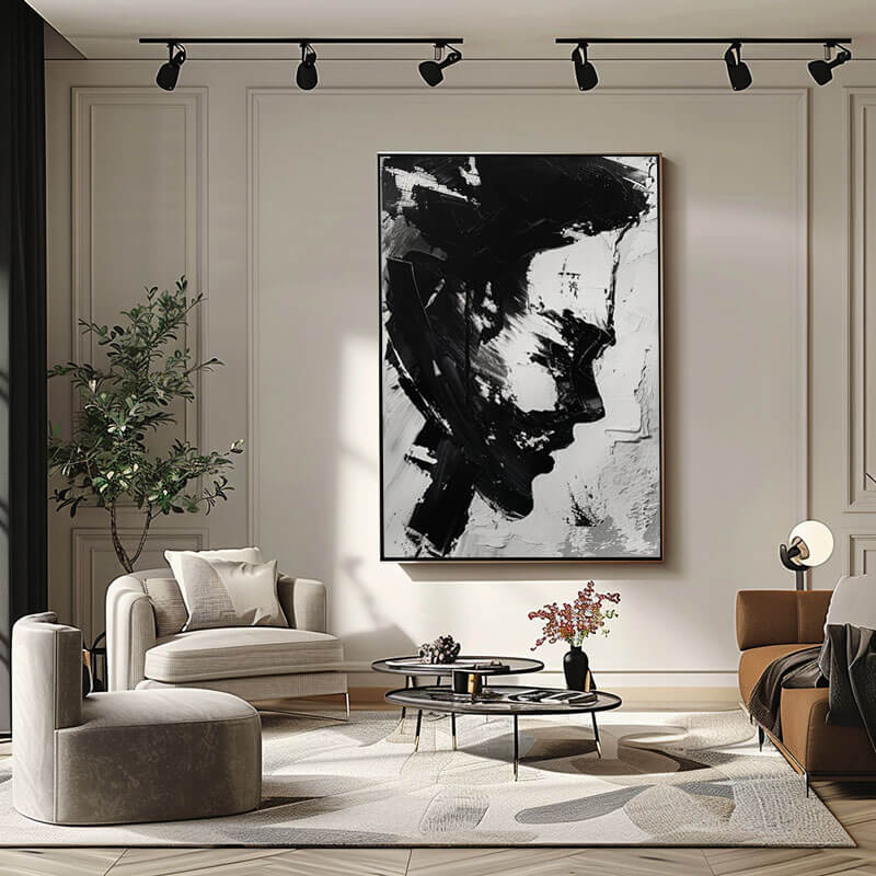 Black and White Abstract Wall Art Painting - Face II - Hues Art Lab