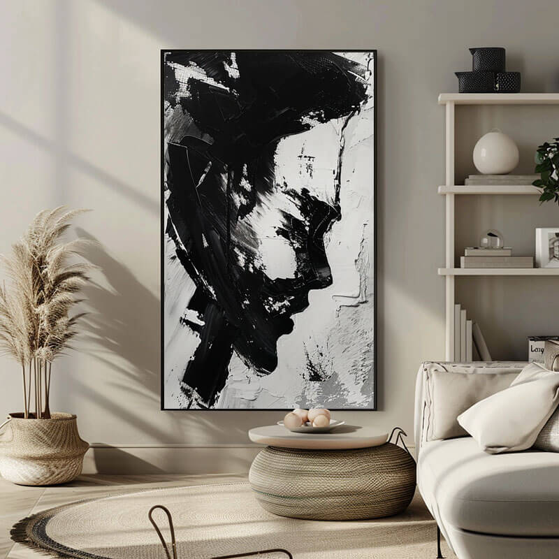 Black and White Abstract Wall Art Painting - Face II - Hues Art Lab