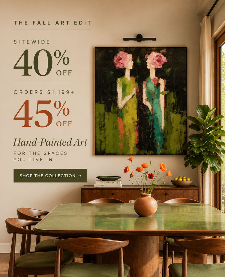 Fall art sale with hand-painted oil painting displayed in a modern dining room - Hues Art Lab