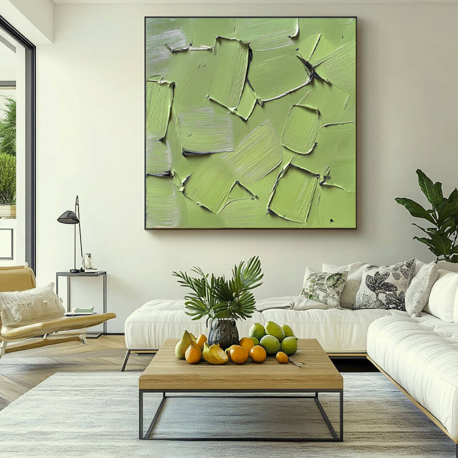 Green Minimalist Textured Wall Art - Field - Hues Art Lab