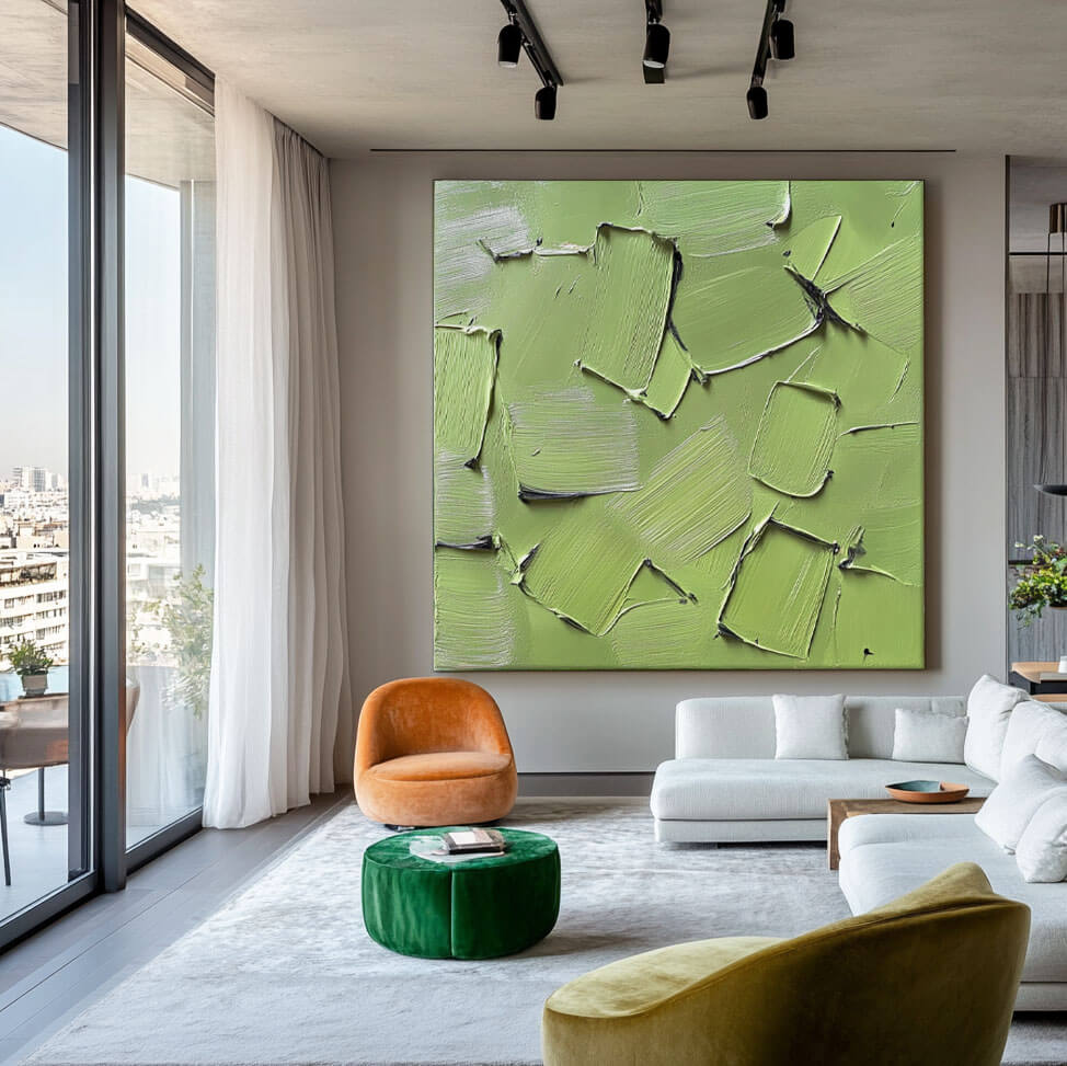 Green Minimalist Textured Wall Art - Field - Hues Art Lab