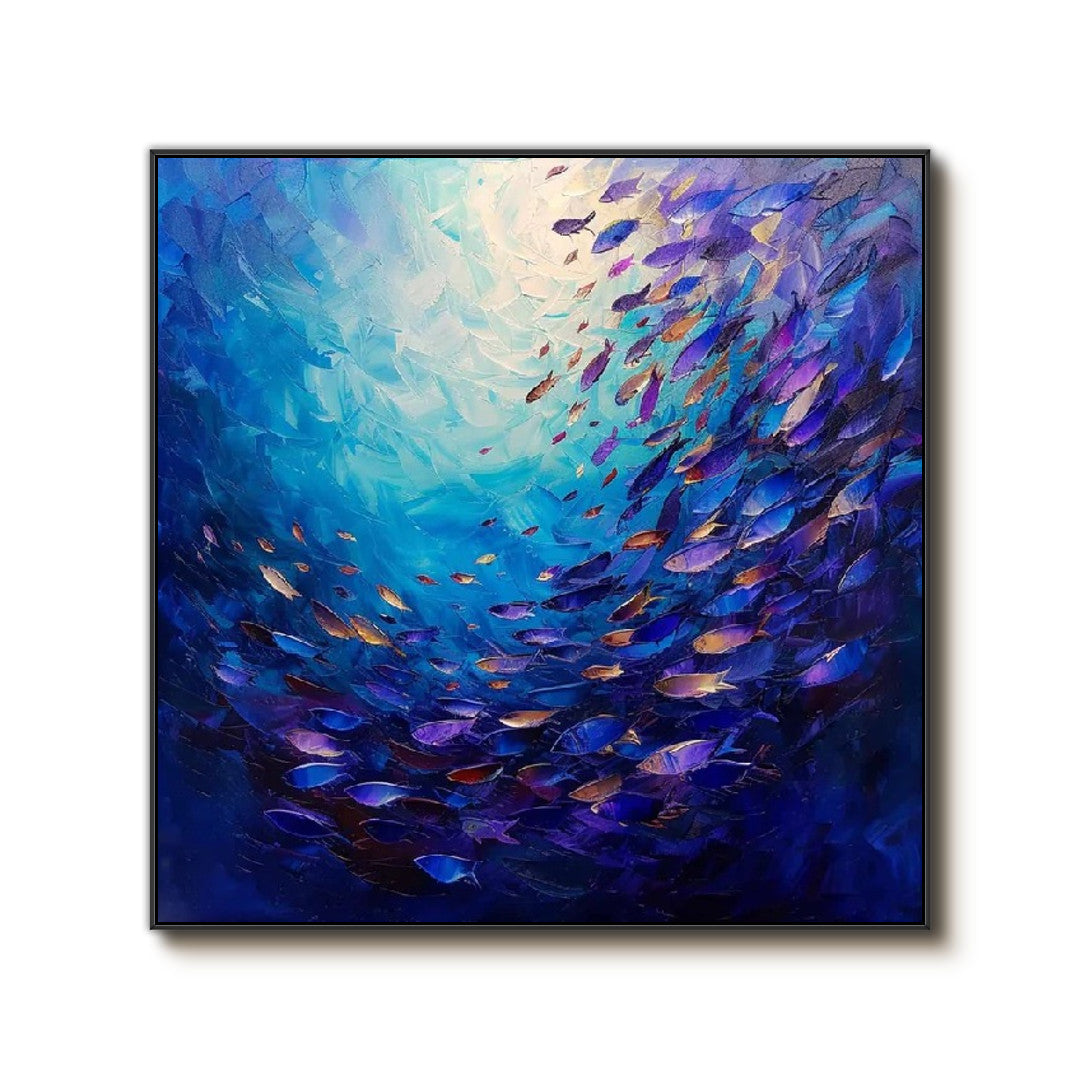 Fish Swirl ocean artwork with swirling fish school movement