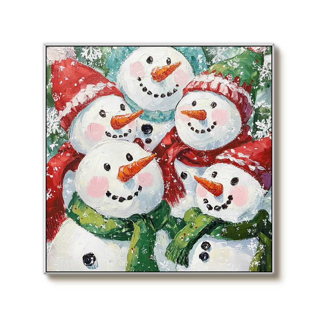 Original Acrylic Art Painting - Five Snowmen - Hues Art Lab