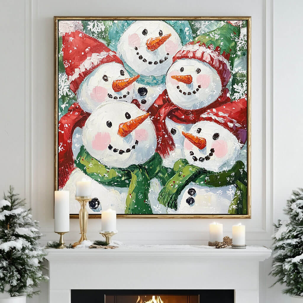 Original Acrylic Art Painting - Five Snowmen - Hues Art Lab