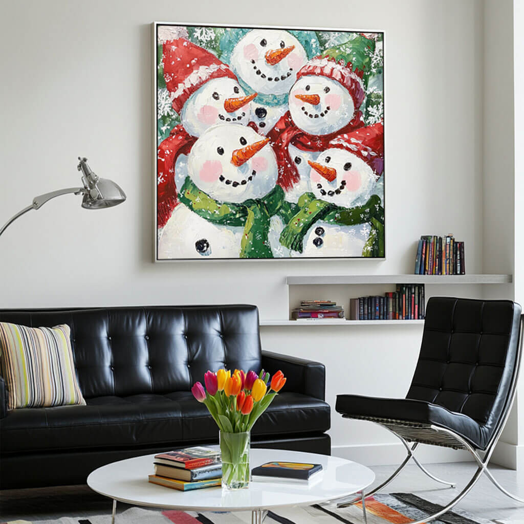 Original Acrylic Art Painting - Five Snowmen - Hues Art Lab