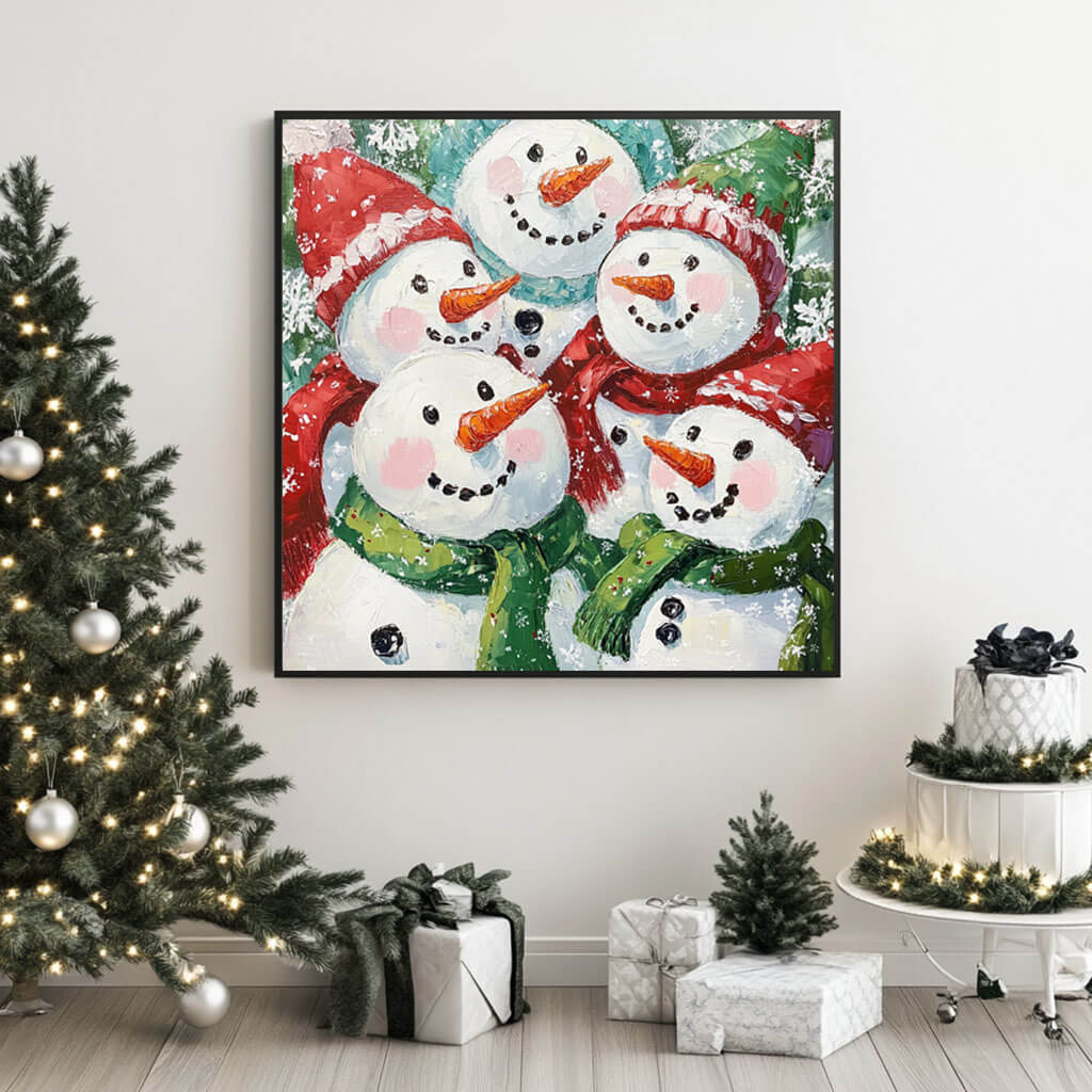 Original Acrylic Art Painting - Five Snowmen - Hues Art Lab