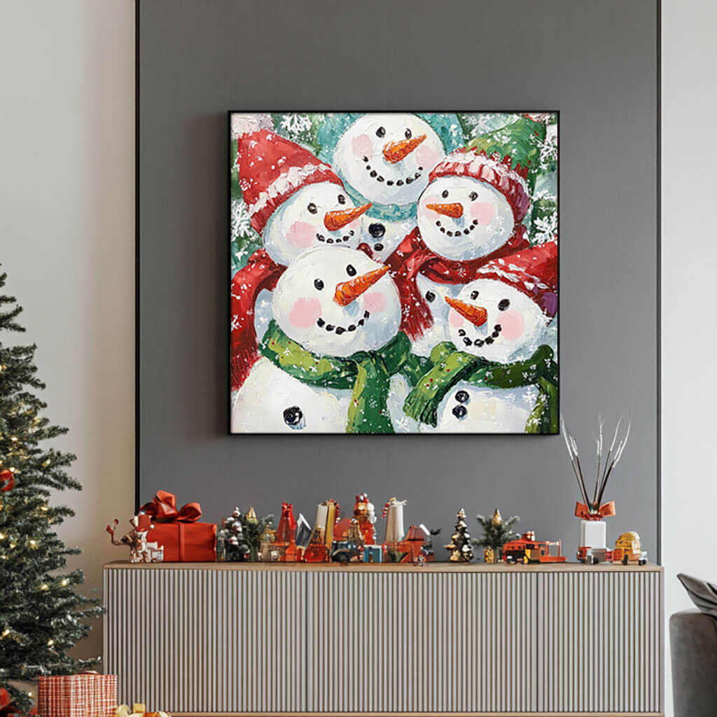 Original Acrylic Art Painting - Five Snowmen - Hues Art Lab