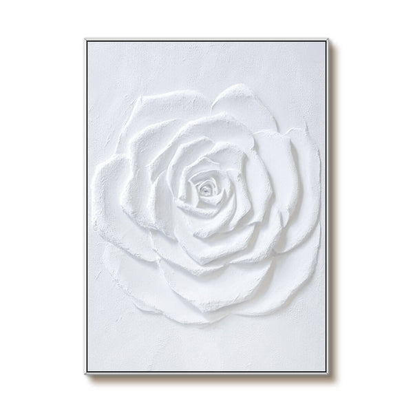 Large White Flower Textured Plaster Art Painting on Canvas Art for Living Room and Bedroom - Flower Facets - Hues Art Lab