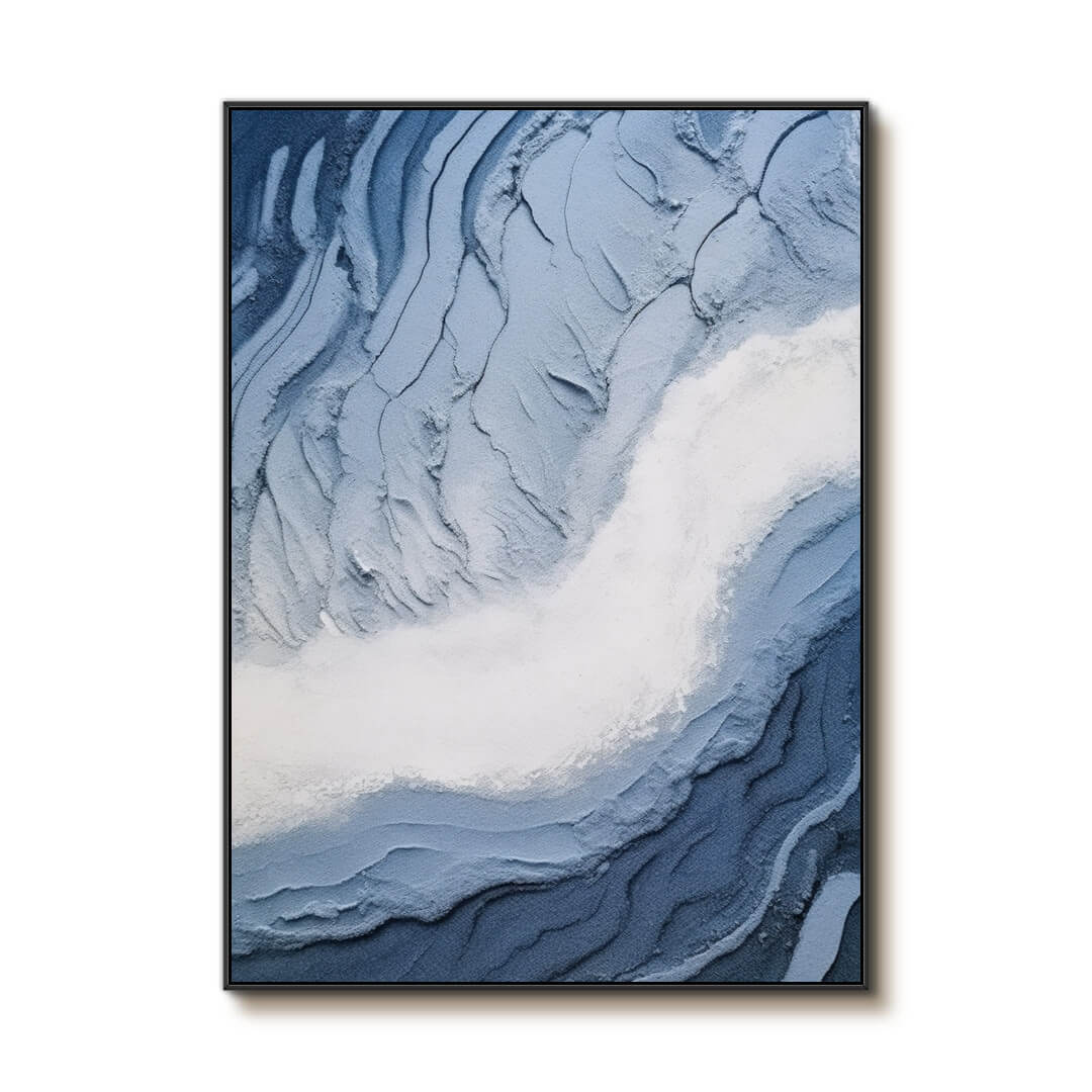 Abstract 3D Textured Blue Ocean Wave Oil Painting - Modern Hand-Painted Home Decor Wall Art - Fluidity I - Hues Art Lab