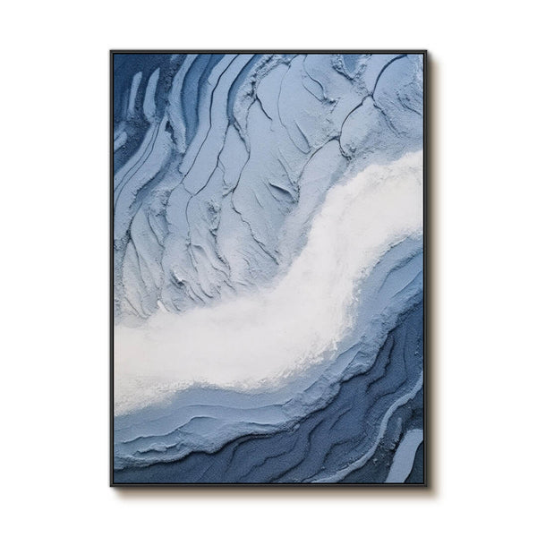 Abstract 3D Textured Blue Ocean Wave Oil Painting - Modern Hand-Painted Home Decor Wall Art - Fluidity I - Hues Art Lab