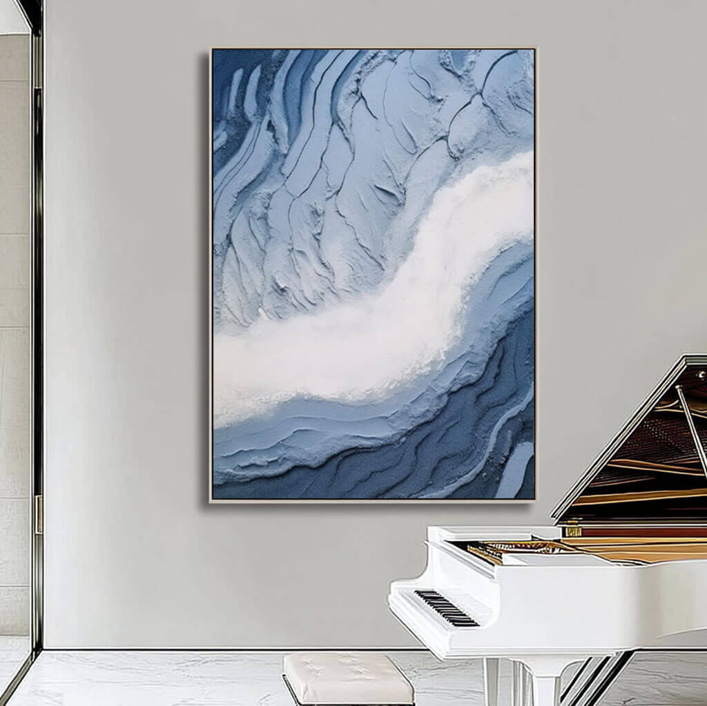 Abstract 3D Textured Blue Ocean Wave Oil Painting - Modern Hand-Painted Home Decor Wall Art - Fluidity I - Hues Art Lab