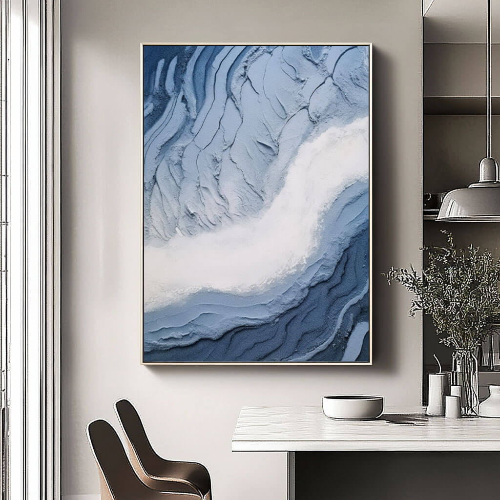 Abstract 3D Textured Blue Ocean Wave Oil Painting - Modern Hand-Painted Home Decor Wall Art - Fluidity I - Hues Art Lab